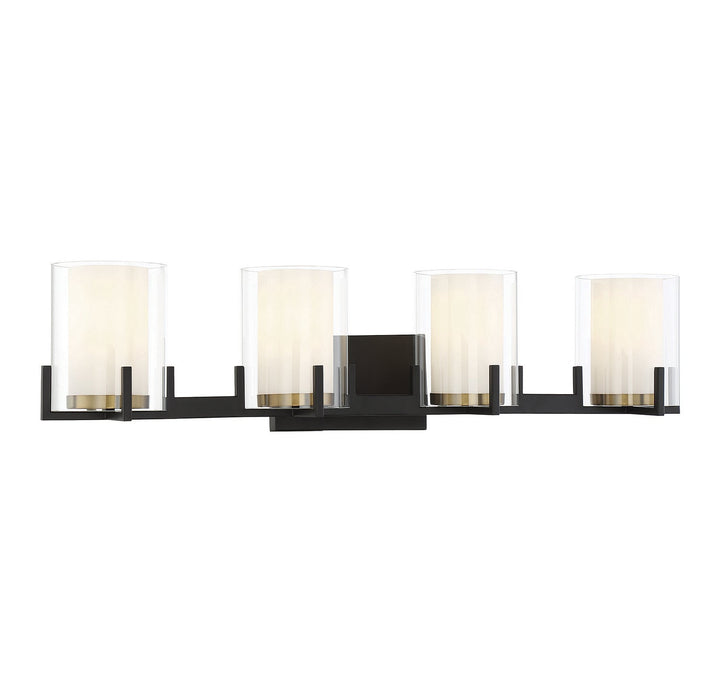 Savoy House Eaton 8-1977-4-143 Bath Vanity Light 33 in. wide - Matte Black with Warm Brass Accents
