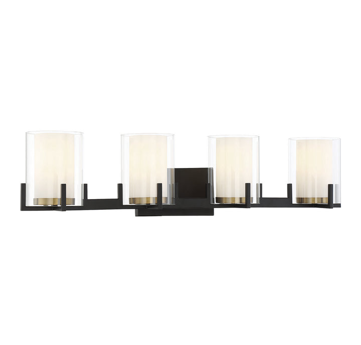 Savoy House Eaton 8-1977-4-143 Bath Vanity Light 33 in. wide - Matte Black with Warm Brass Accents