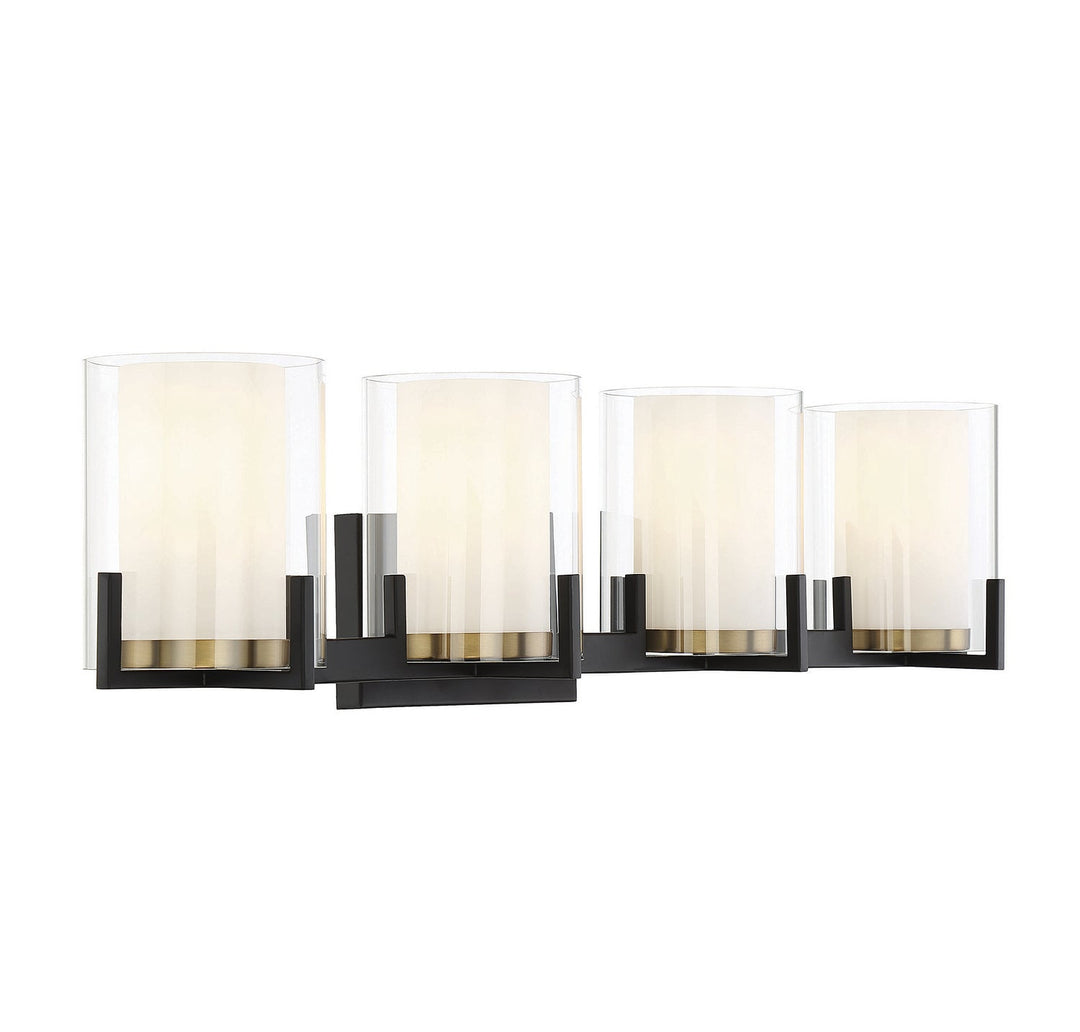 Savoy House Eaton 8-1977-4-143 Bath Vanity Light 33 in. wide - Matte Black with Warm Brass Accents