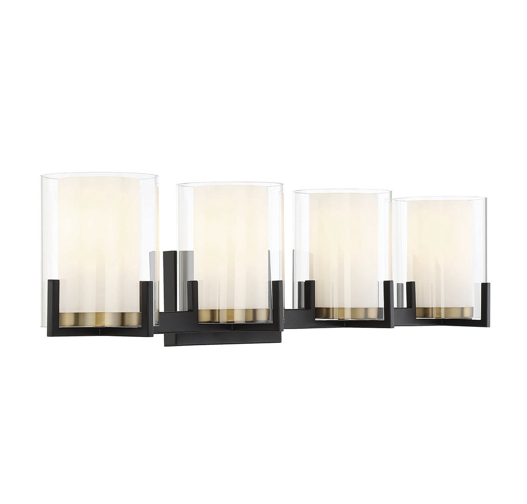 Savoy House Eaton 8-1977-4-143 Bath Vanity Light 33 in. wide - Matte Black with Warm Brass Accents