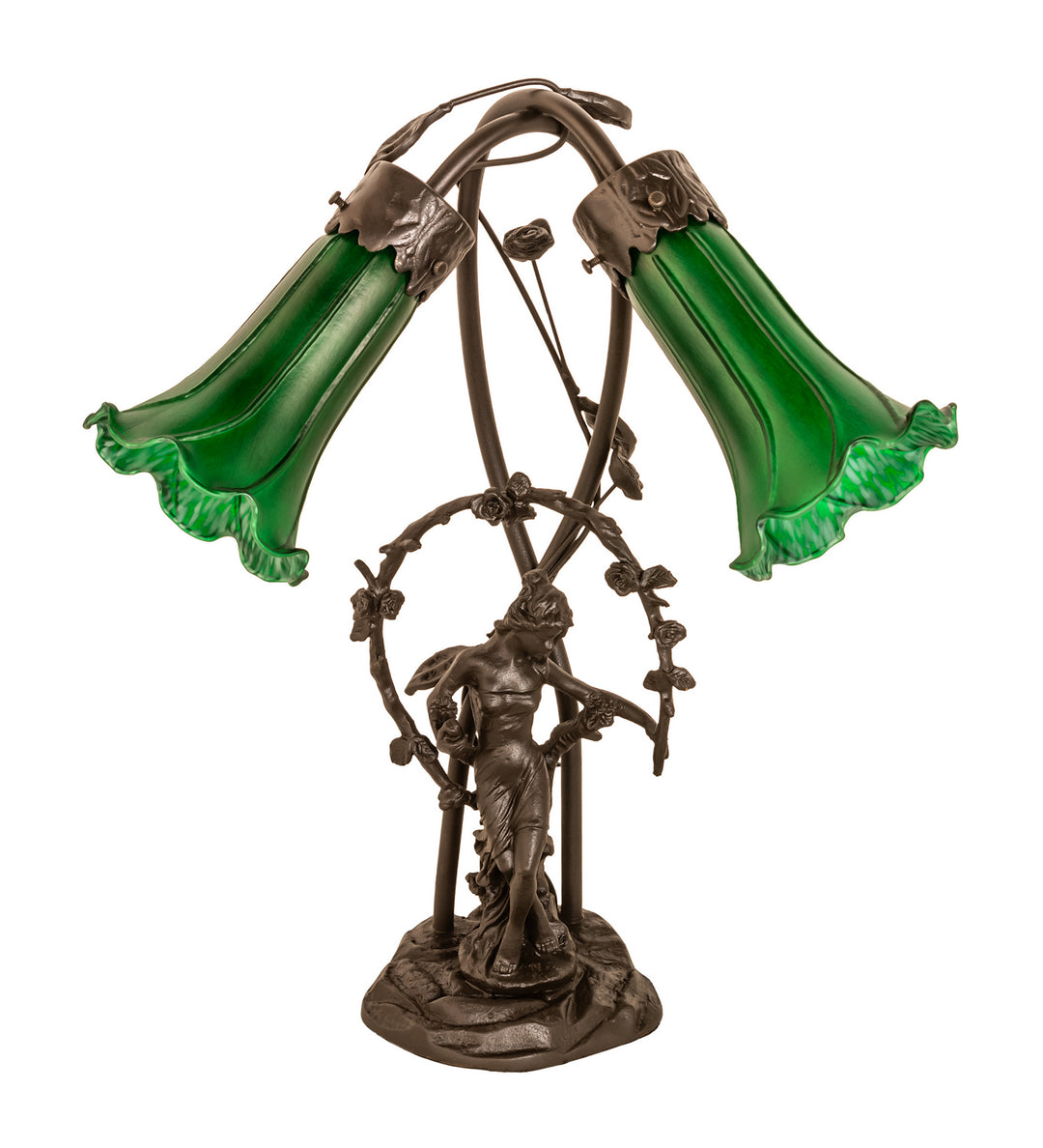 Meyda Tiffany Lighting 109514 Green Two Light Table Lamp Lamp Bronze / Dark