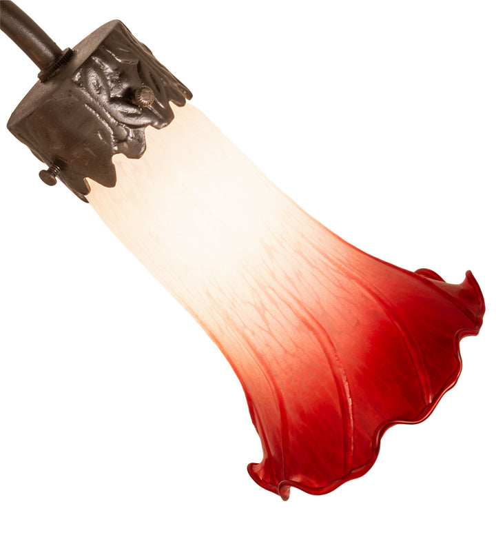 Meyda Tiffany Lighting 144697 Red/White Pond Lily Two Light Table Lamp Lamp Bronze / Dark