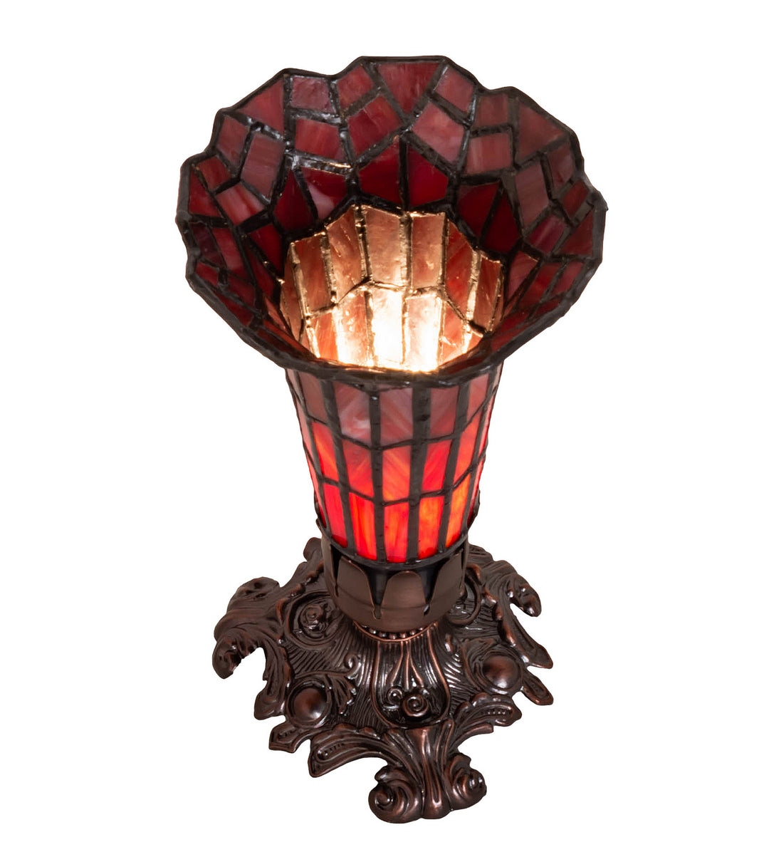 Meyda Tiffany Lighting 239057 Stained Glass Pond Lily Mini Lamp Lamp Bronze / Dark