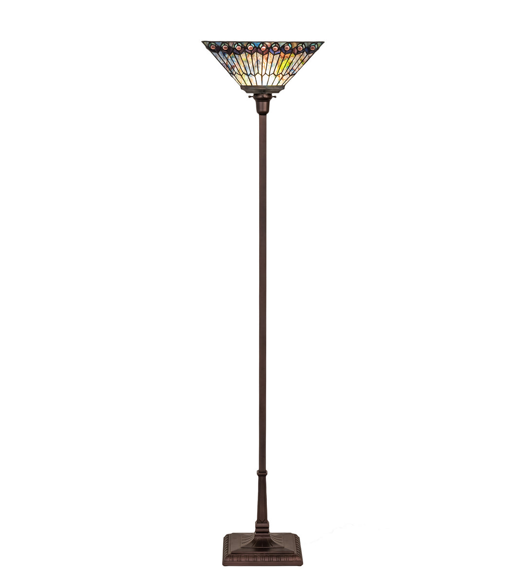Meyda Tiffany Lighting 251412 Tiffany Jeweled Peacock One Light Torchiere Lamp Bronze / Dark