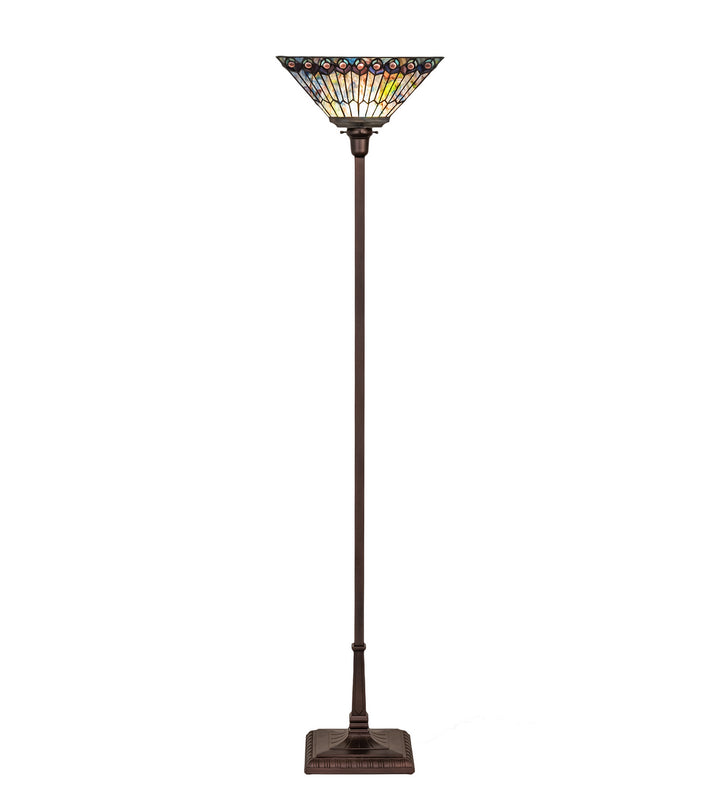 Meyda Tiffany Lighting 251412 Tiffany Jeweled Peacock One Light Torchiere Lamp Bronze / Dark