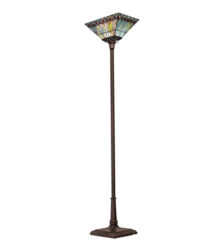 Meyda Tiffany Lighting 251412 Tiffany Jeweled Peacock One Light Torchiere Lamp Bronze / Dark