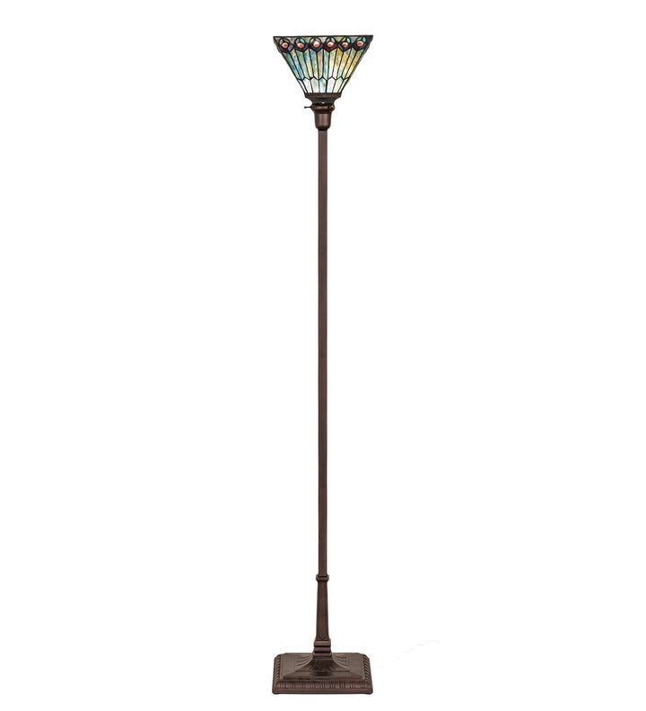 Meyda Tiffany Lighting 251412 Tiffany Jeweled Peacock One Light Torchiere Lamp Bronze / Dark