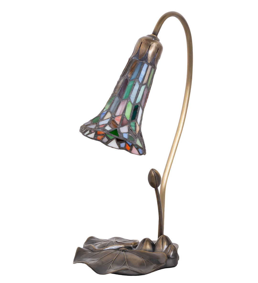 Meyda Tiffany Lighting 251572 Stained Glass Pond Lily Mini Lamp Lamp Copper/Antique/Verde