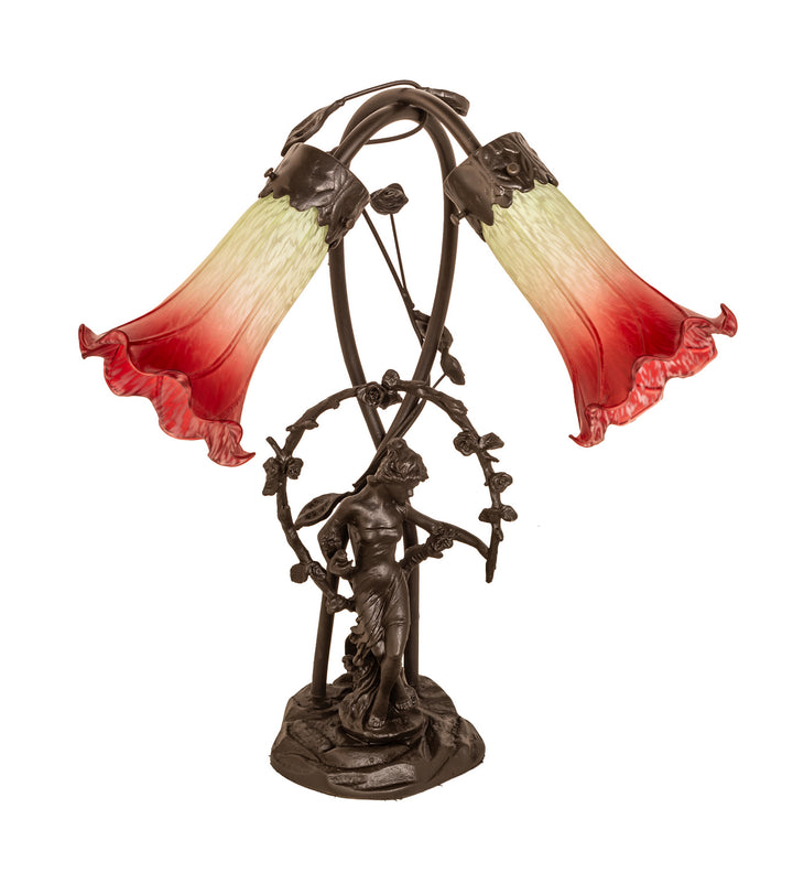 Meyda Tiffany Lighting 251671 Seafoam/Cranberry Two Light Table Lamp Lamp Bronze / Dark