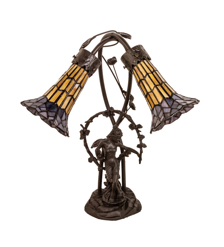 Meyda Tiffany Lighting 251676 Stained Glass Pond Lily Two Light Table Lamp Lamp Bronze / Dark