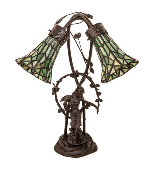 Meyda Tiffany Lighting 251677 Stained Glass Pond Lily Two Light Table Lamp Lamp Bronze / Dark