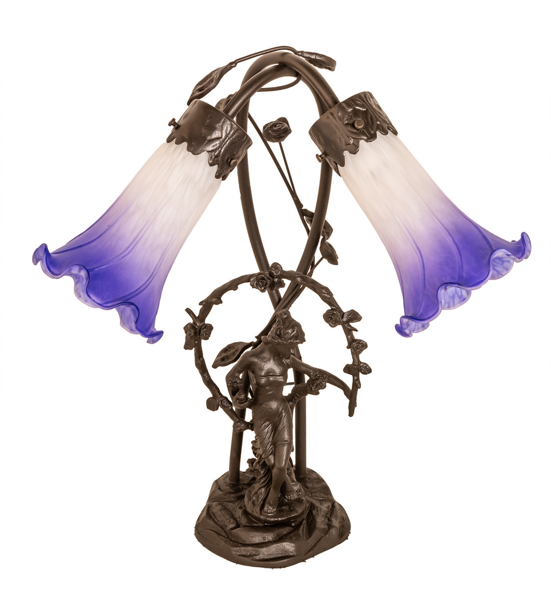 Meyda Tiffany Lighting 251856 Blue/White Pond Lily Two Light Table Lamp Lamp Bronze / Dark