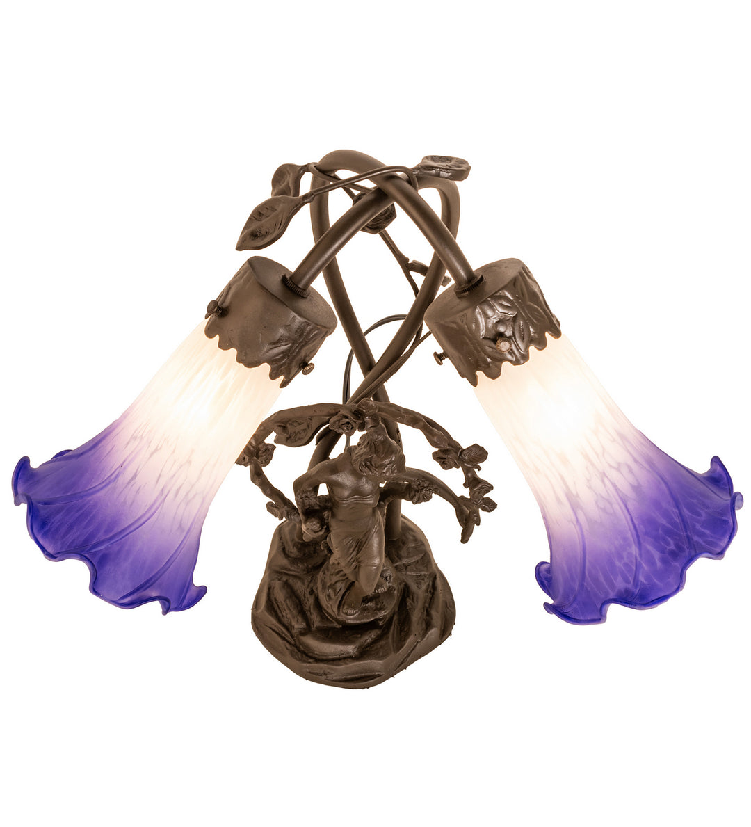 Meyda Tiffany Lighting 251856 Blue/White Pond Lily Two Light Table Lamp Lamp Bronze / Dark