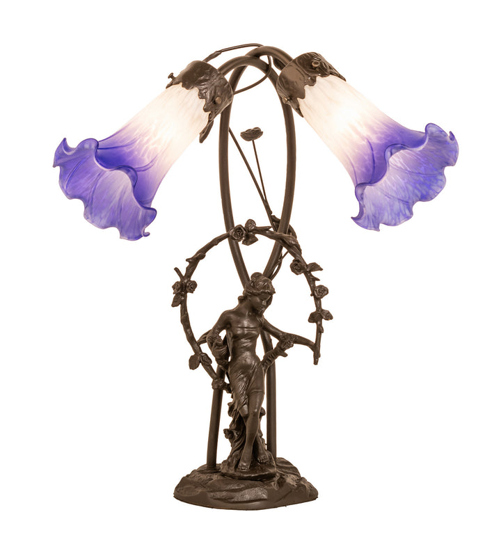 Meyda Tiffany Lighting 251856 Blue/White Pond Lily Two Light Table Lamp Lamp Bronze / Dark
