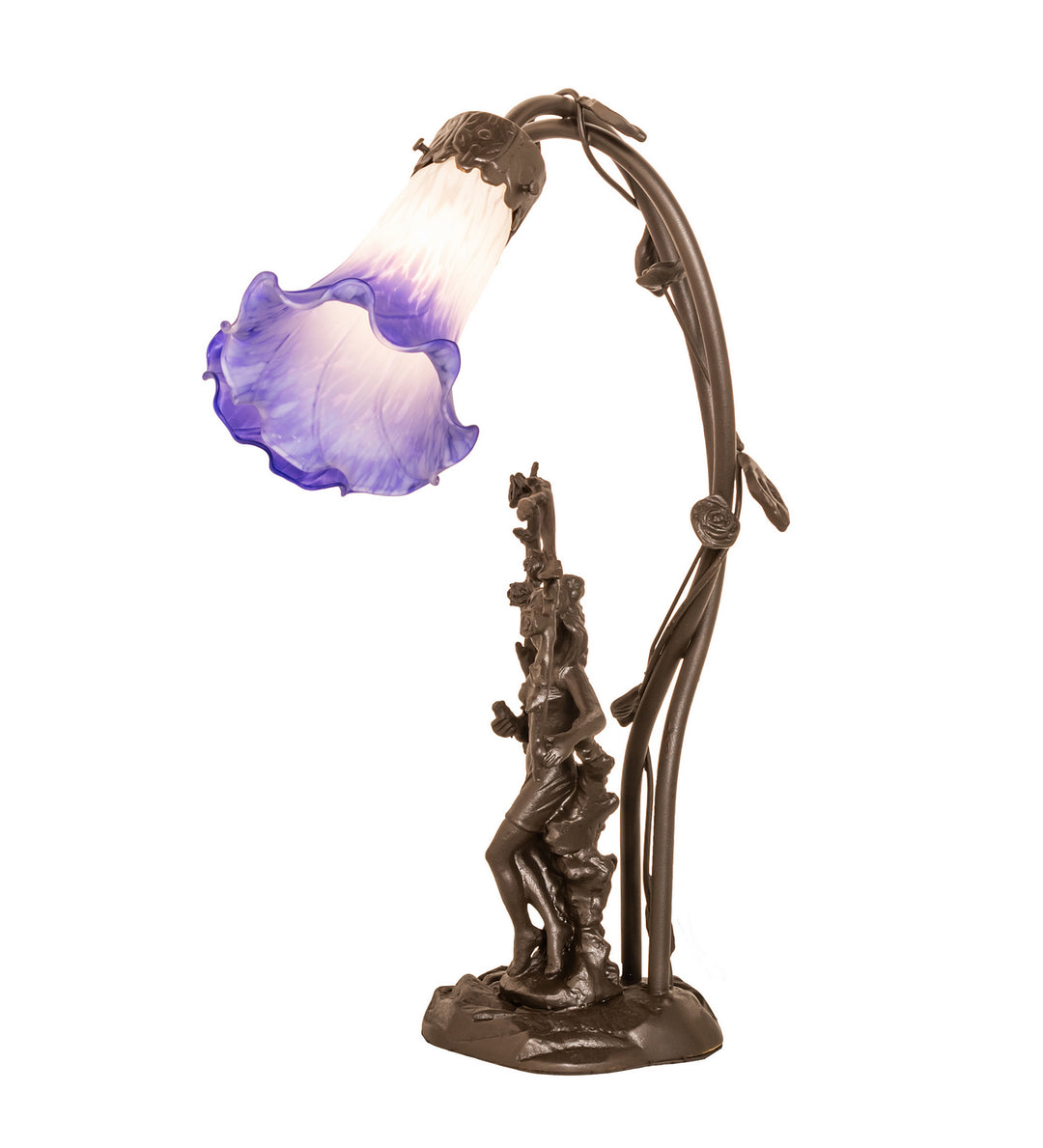 Meyda Tiffany Lighting 251856 Blue/White Pond Lily Two Light Table Lamp Lamp Bronze / Dark
