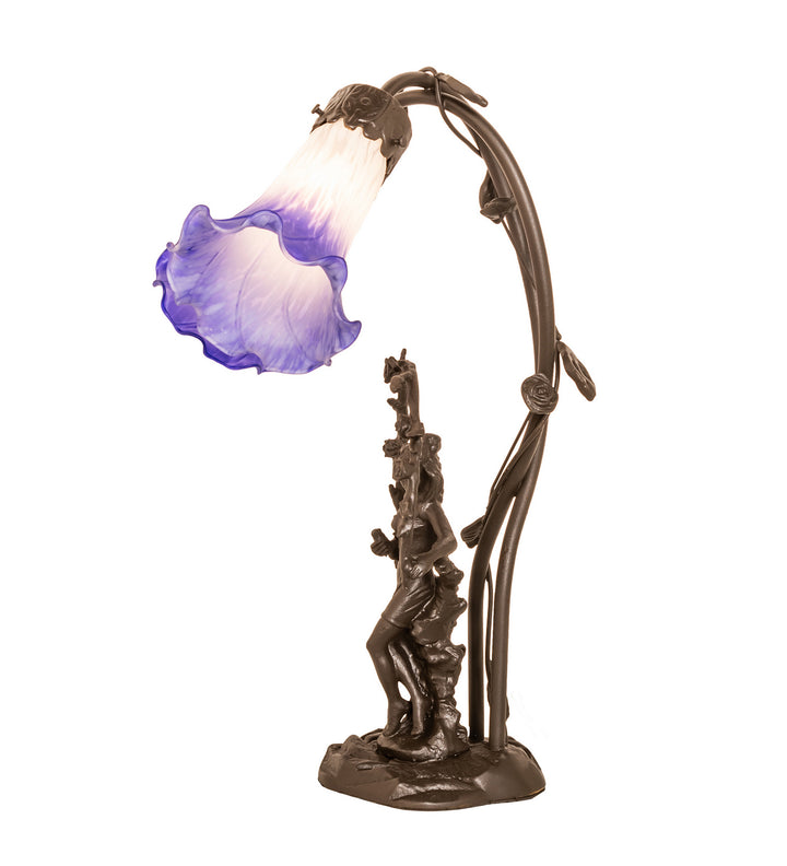 Meyda Tiffany Lighting 251856 Blue/White Pond Lily Two Light Table Lamp Lamp Bronze / Dark