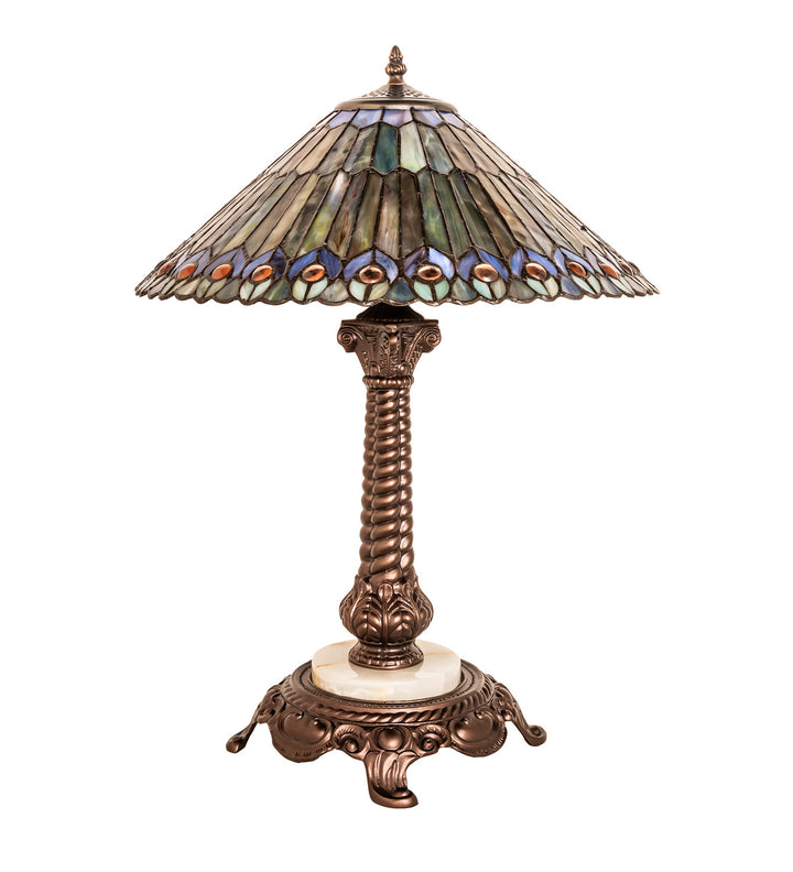 Meyda Tiffany Lighting 251928 Tiffany Jeweled Peacock One Light Table Lamp Lamp Bronze / Dark