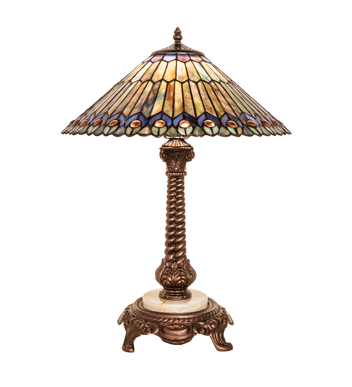 Meyda Tiffany Lighting 251928 Tiffany Jeweled Peacock One Light Table Lamp Lamp Bronze / Dark