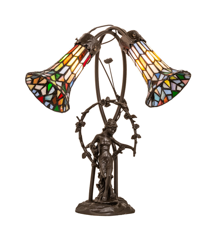 Meyda Tiffany Lighting 133659 Stained Glass Pond Lily Two Light Table Lamp Lamp Bronze / Dark