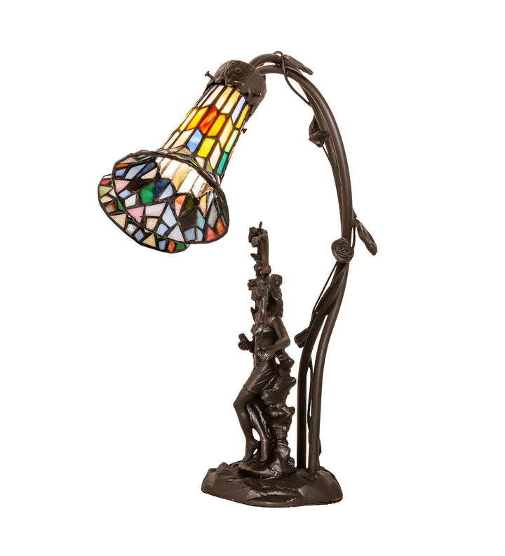 Meyda Tiffany Lighting 133659 Stained Glass Pond Lily Two Light Table Lamp Lamp Bronze / Dark