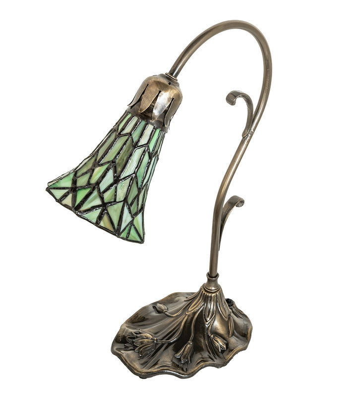 Meyda Tiffany Lighting 251851 Stained Glass Pond Lily One Light Mini Lamp Lamp Brass - Antique