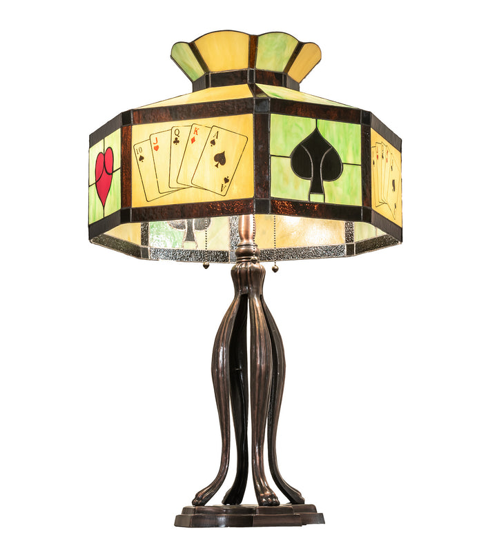 Meyda Tiffany Lighting 252404 Poker Face Three Light Table Lamp Lamp Bronze / Dark