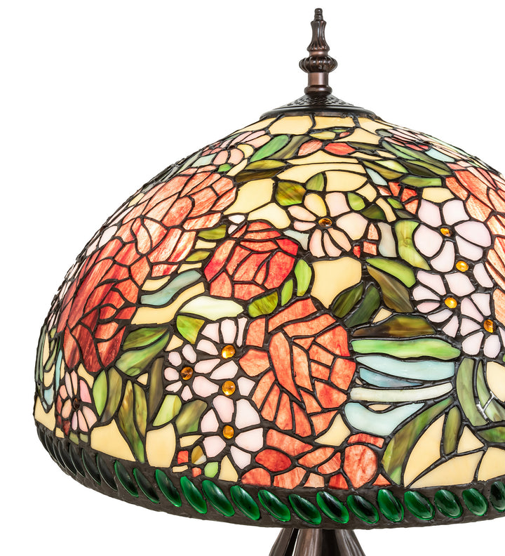 Meyda Tiffany Lighting 252596 Romance Rose Three Light Table Lamp Lamp Bronze / Dark