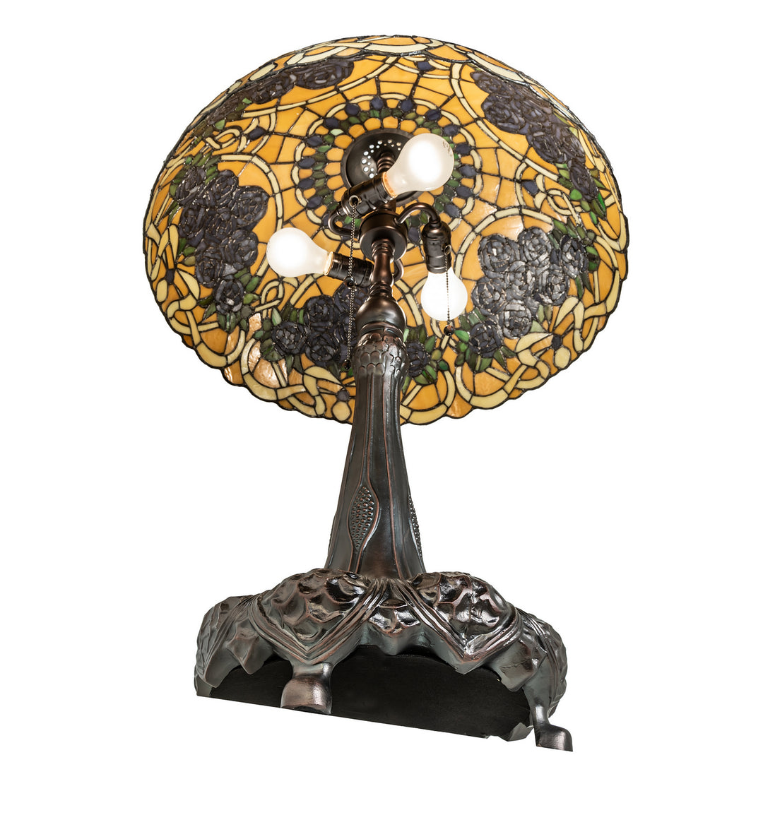 Meyda Tiffany Lighting 252640 Rose Bouquet Three Light Table Lamp Lamp Bronze / Dark