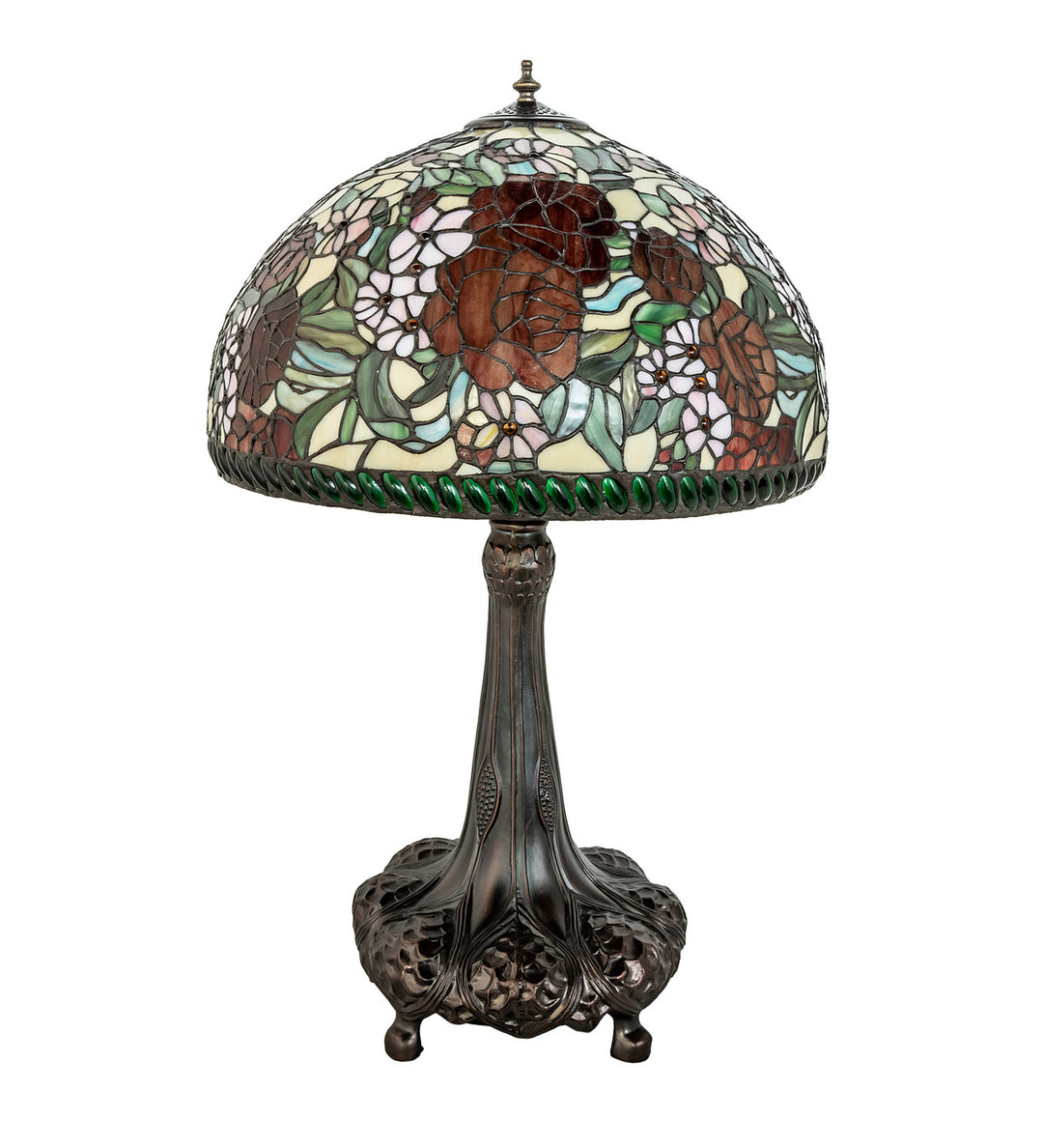 Meyda Tiffany Lighting 252829 Romance Rose Three Light Table Lamp Lamp Bronze / Dark