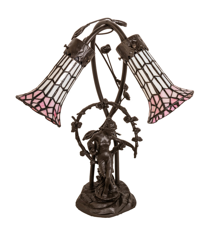 Meyda Tiffany Lighting 71641 Stained Glass Pond Lily Two Light Table Lamp Lamp Bronze / Dark