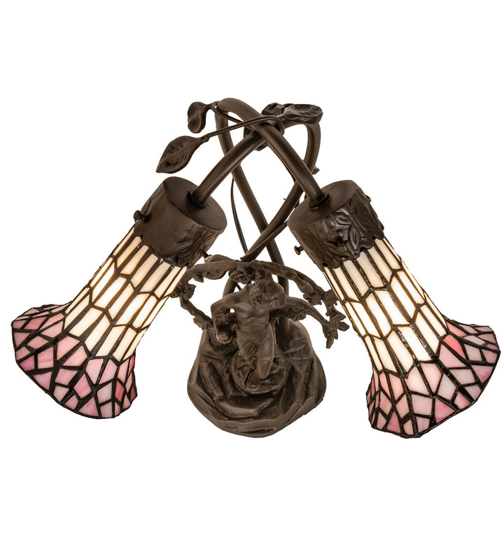 Meyda Tiffany Lighting 71641 Stained Glass Pond Lily Two Light Table Lamp Lamp Bronze / Dark