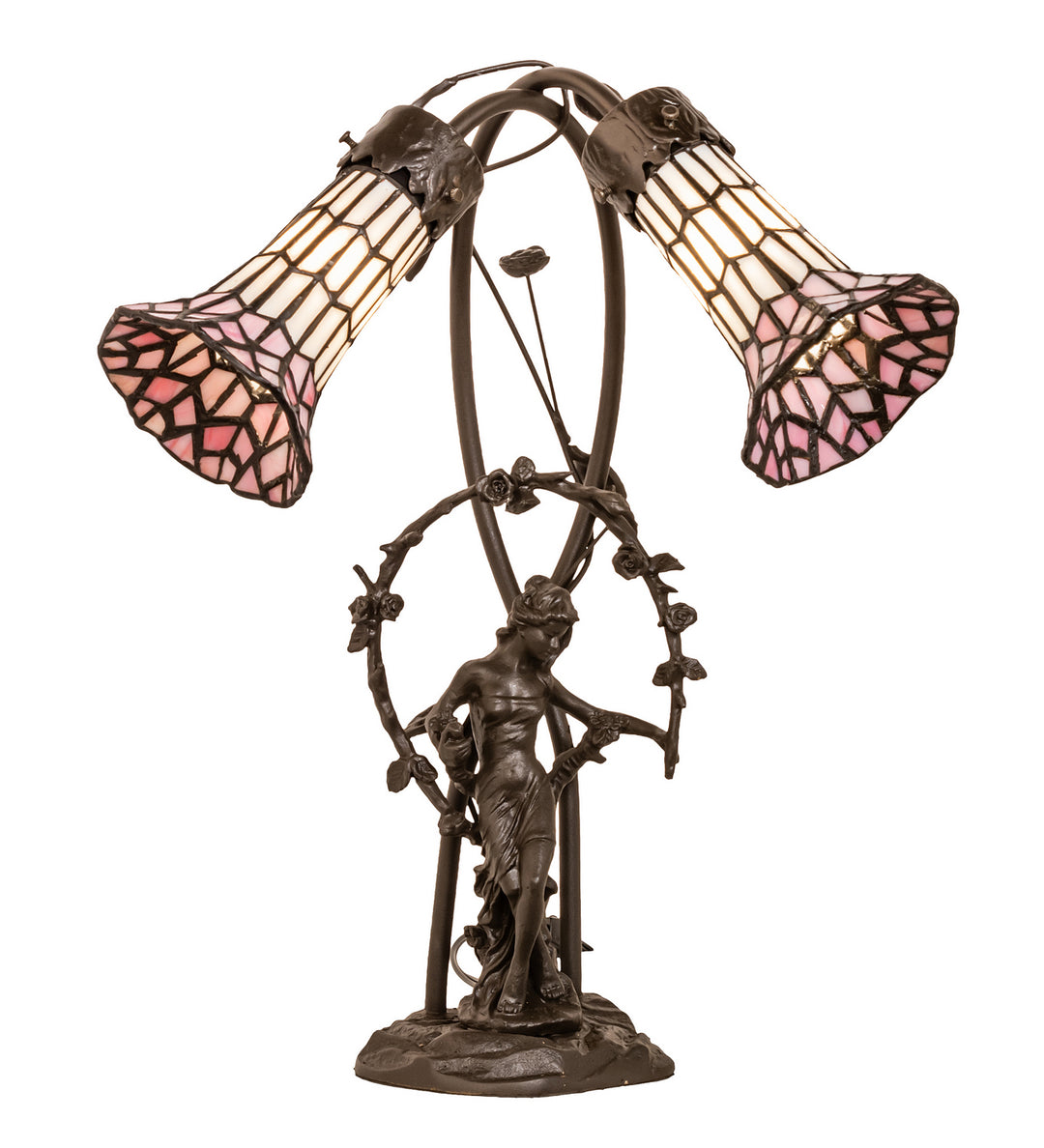 Meyda Tiffany Lighting 71641 Stained Glass Pond Lily Two Light Table Lamp Lamp Bronze / Dark