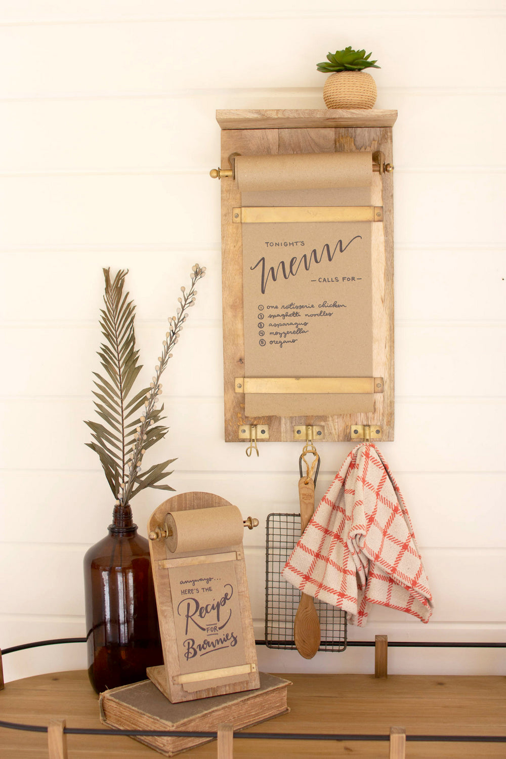 Kalalou Lighting NDE1466  Wall Note Roll With Coat Hooks Home Decor Wood/Stone/Naturals