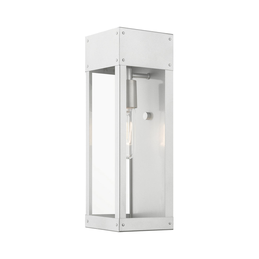 Livex Lighting 20873-81  Barrett Outdoor Painted Satin Nickel W/Brushed Nickel Candle