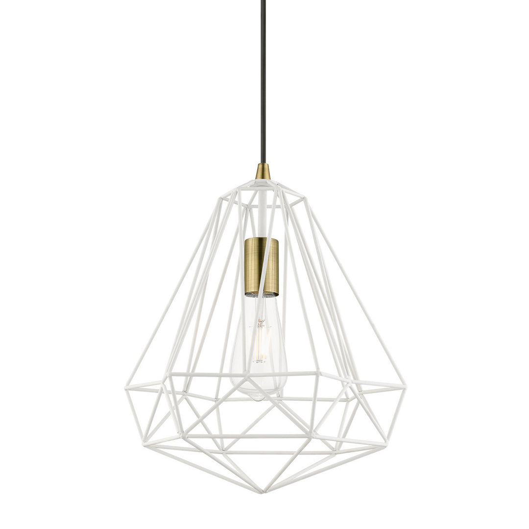 Livex Knox 41324-13 Pendant Light - Textured White w/Antique Brass