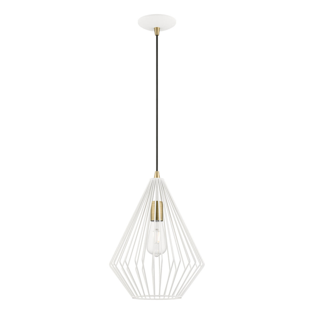 Livex Linz 41325-13 Pendant Light - Textured White w/Antique Brass