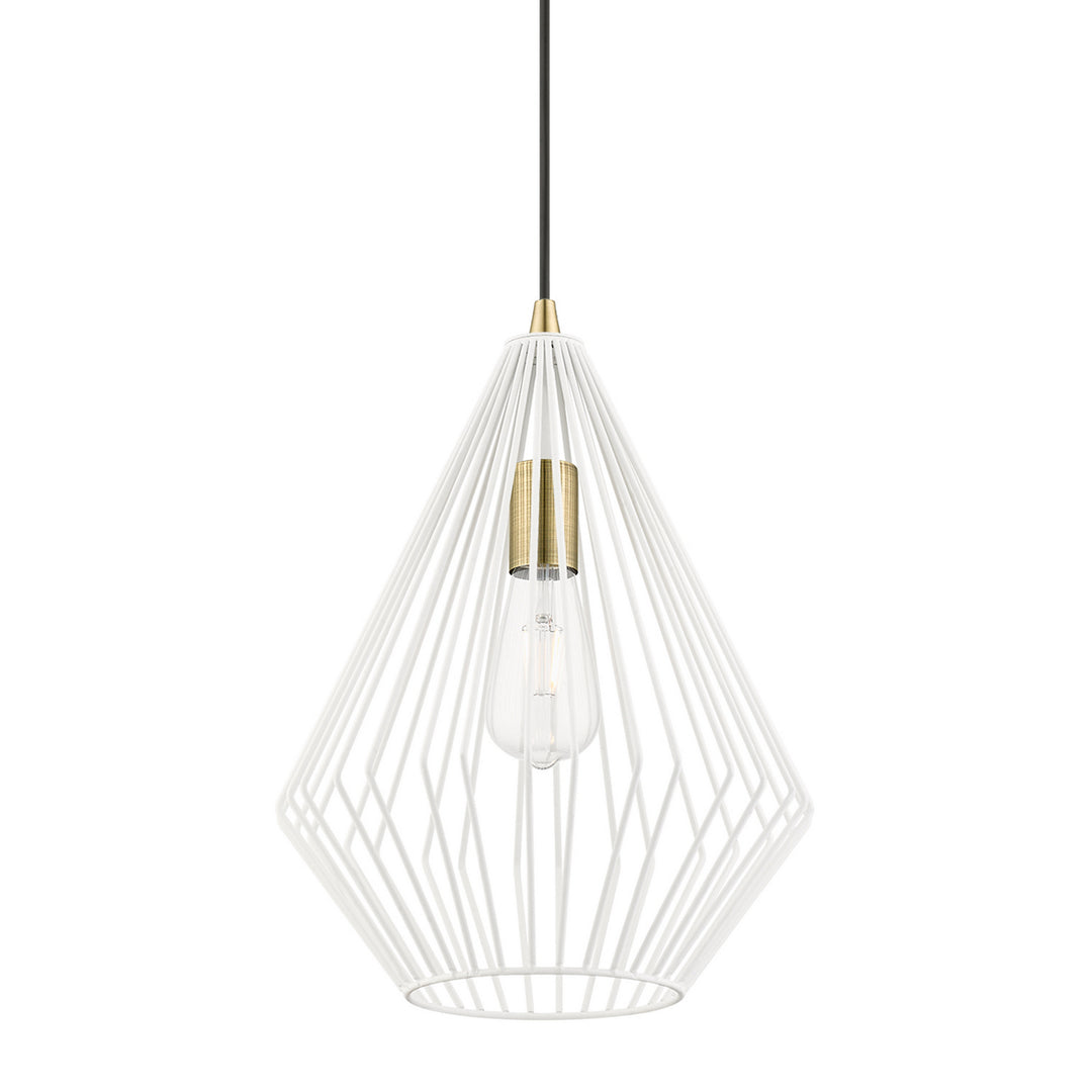 Livex Linz 41325-13 Pendant Light - Textured White w/Antique Brass