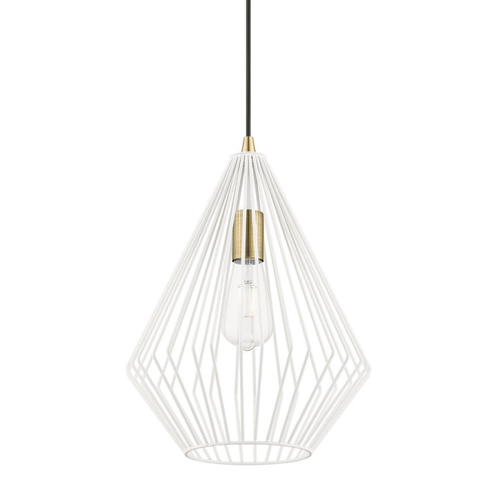 Livex Linz 41325-13 Pendant Light - Textured White w/Antique Brass