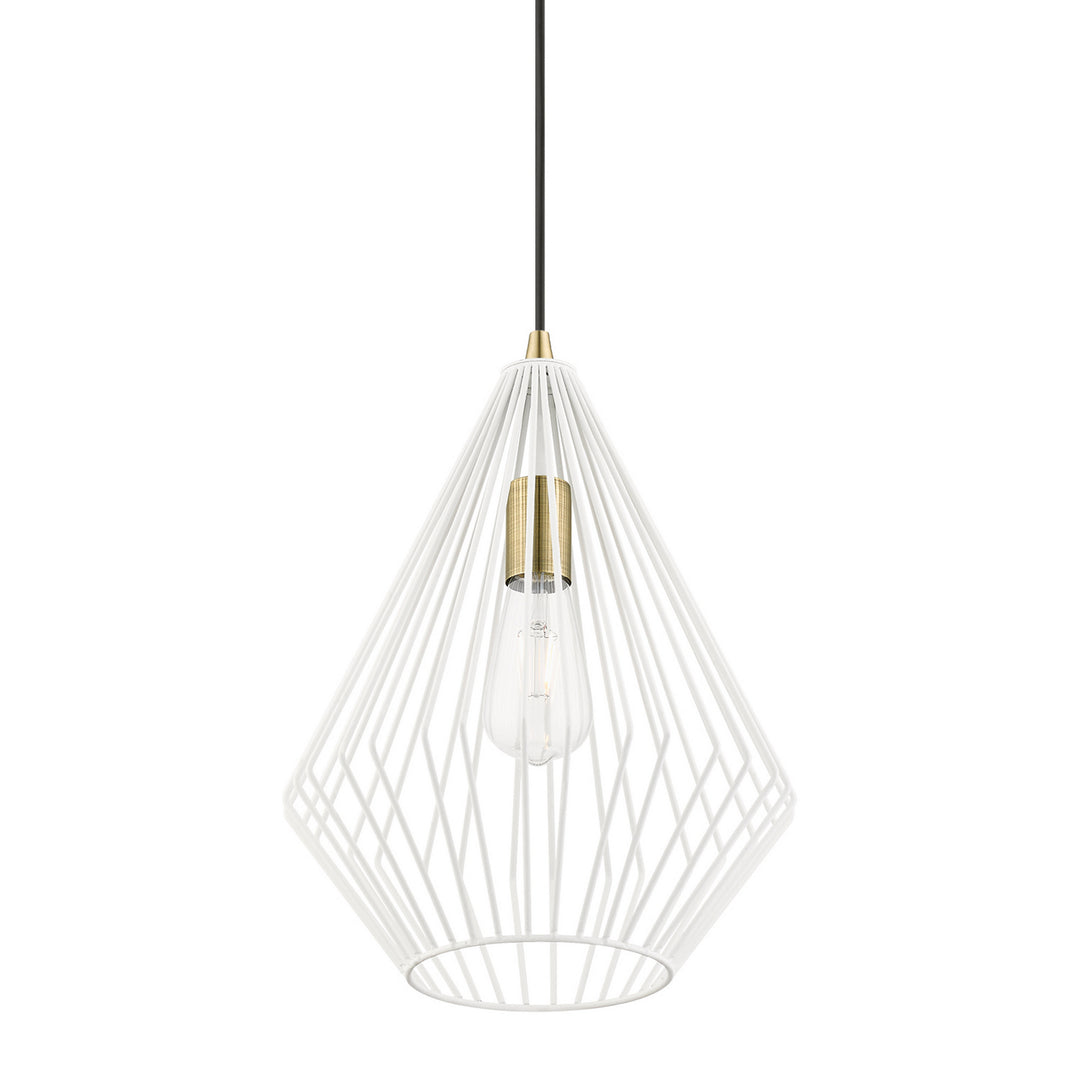 Livex Linz 41325-13 Pendant Light - Textured White w/Antique Brass