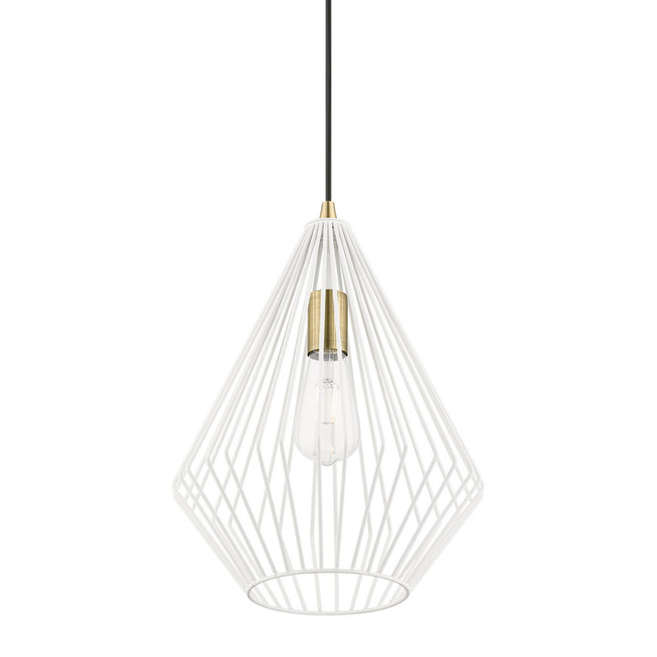 Livex Linz 41325-13 Pendant Light - Textured White w/Antique Brass