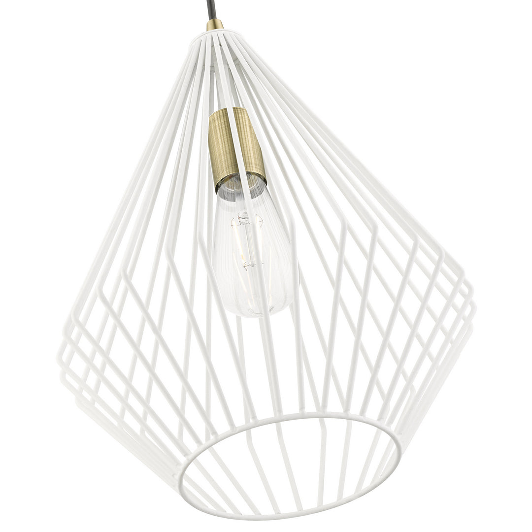 Livex Linz 41325-13 Pendant Light - Textured White w/Antique Brass