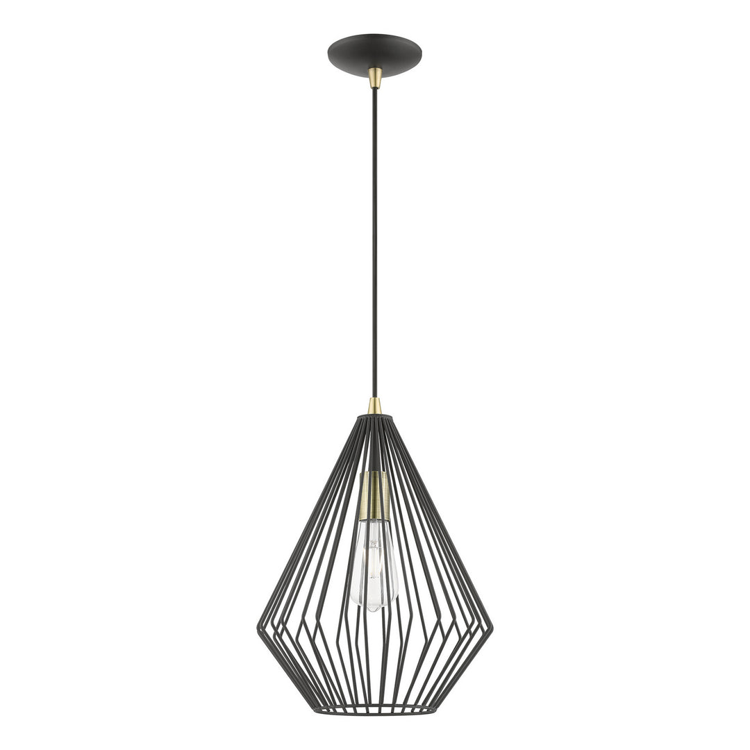 Livex Linz 41325-14 Pendant Light - Textured Black w/Antique Brass