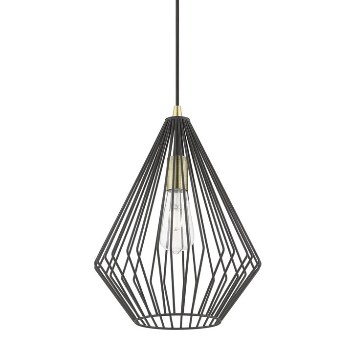 Livex Linz 41325-14 Pendant Light - Textured Black w/Antique Brass