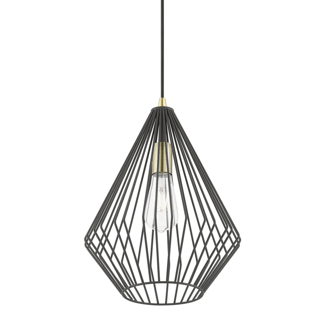 Livex Linz 41325-14 Pendant Light - Textured Black w/Antique Brass