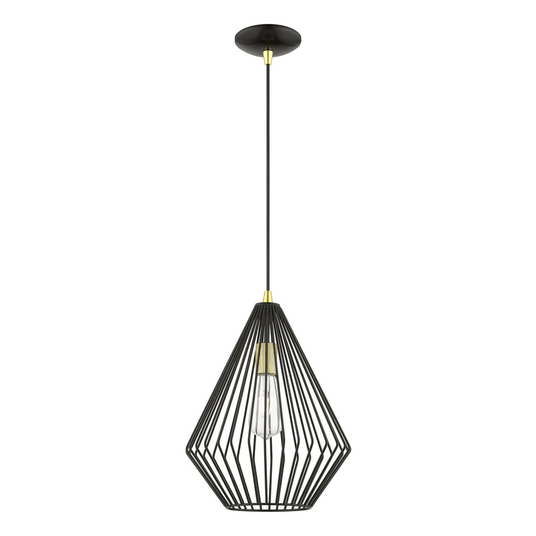 Livex Linz 41325-68 Pendant Light - Shiny Black w/Polished Brass