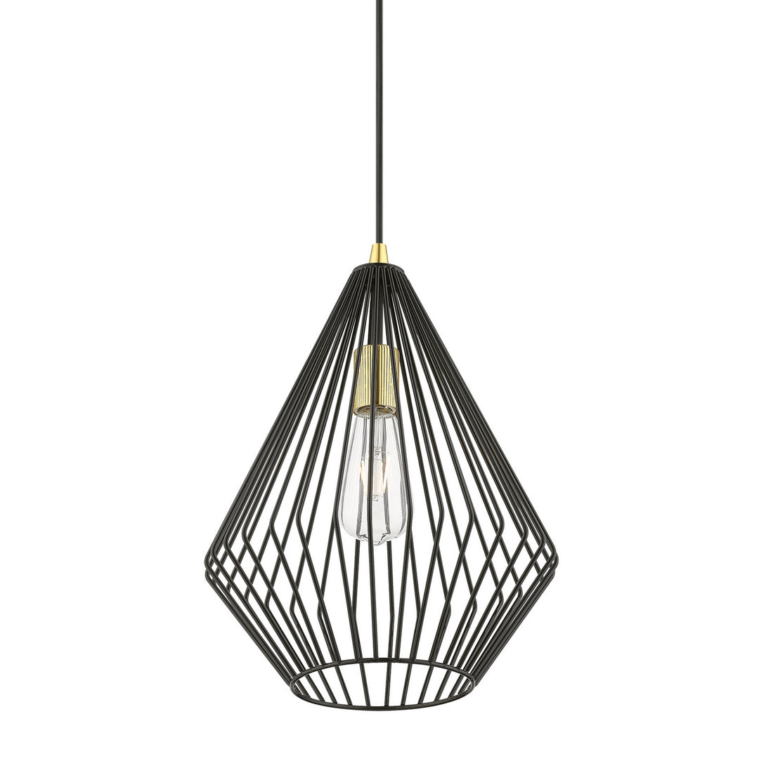 Livex Linz 41325-68 Pendant Light - Shiny Black w/Polished Brass