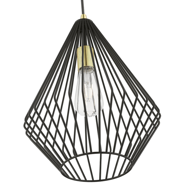 Livex Linz 41325-68 Pendant Light - Shiny Black w/Polished Brass