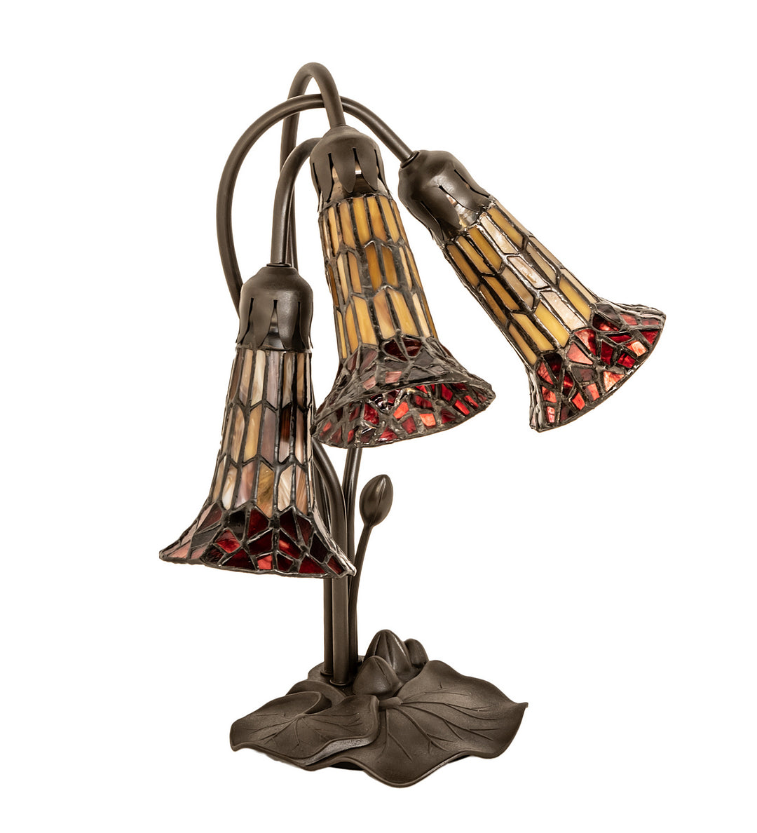 Meyda Tiffany Lighting 251684 Stained Glass Pond Lily Three Light Table Lamp Lamp Bronze / Dark