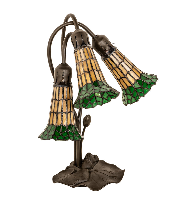 Meyda Tiffany Lighting 251686 Stained Glass Pond Lily Three Light Table Lamp Lamp Bronze / Dark