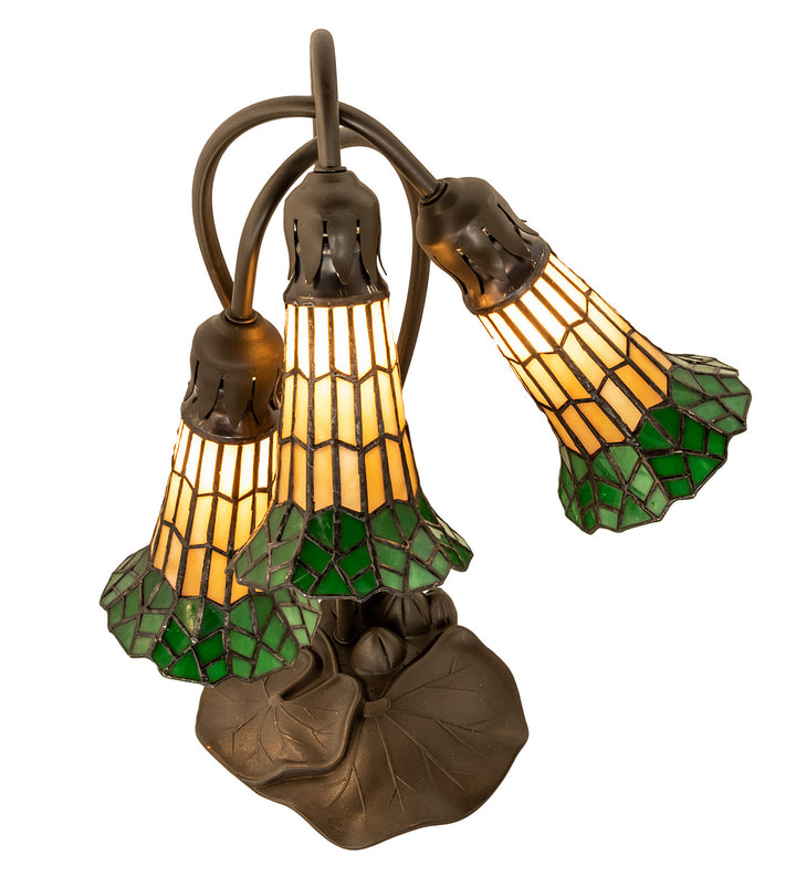 Meyda Tiffany Lighting 251686 Stained Glass Pond Lily Three Light Table Lamp Lamp Bronze / Dark